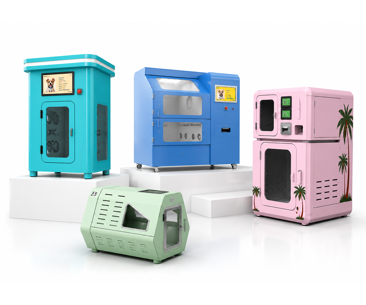 Drezen fully customizable pet wash cabins in multiple colours