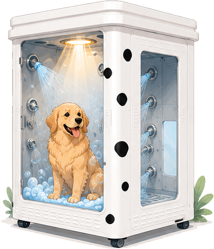 Dog washed automatically inside the Drezen cabin